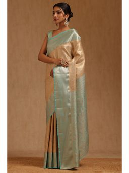 Soch - Womens Beige Silk Blend Woven Saree with Unstitched Blouse