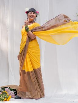 Suta - Half And Half Yellow Mauve Saree with Unstitched Blouse