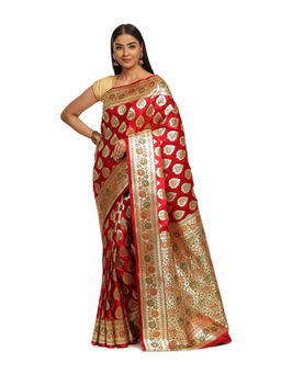 Banarasi Silk Works - Women Maroon Katan Paithani Saree with Unstitched Blouse