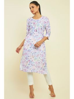 Soch - Women Purple Linen Printed Kurta