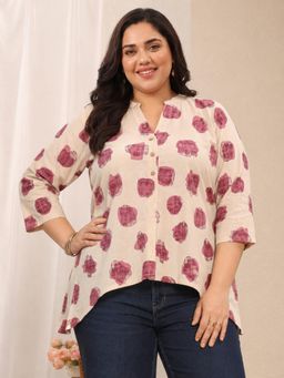 Extra love by Libas - Off White Printed Mandarin Neck Shirt