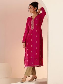 Libas - Pink Embroidered Round Neck Kurta & Pant