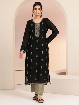 Libas - Black Embroidered Round Neck Kurta & Pant