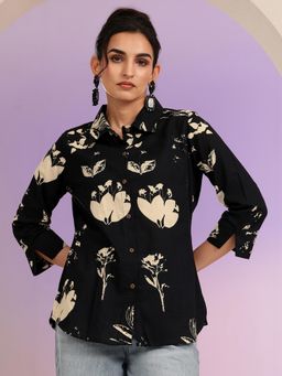 Libas - Black Floral Collar Neck Shirt