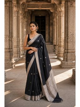Anjaneya Sarees - Black Woven Zari Saree with Unstitched Blouse