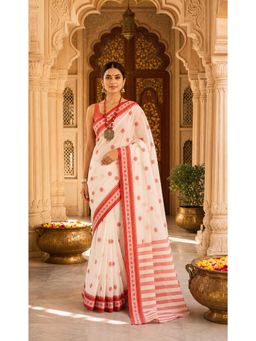 Anjaneya Sarees - White Printed Saree with Unstitched Blouse