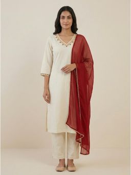 Bcz Style - Beige Solid/Plain V-Neck Kurta Pant with Dupatta