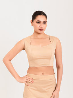 I AM BY DOLLYJAIN - Beige Solid/Plain Stitched Blouse
