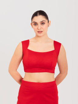 I AM BY DOLLYJAIN - Red Solid/Plain Stitched Blouse