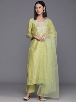 DISHWA FASHION - Green Embroidered Round Neck Kurta Pant with Dupatta