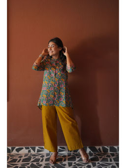 Do Dhaage - Blue Floral Mandarin Neck Shirt