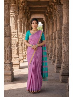 Anjaneya Sarees - Purple Woven Zari Saree with Unstitched Blouse