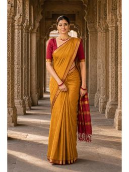 Anjaneya Sarees - Yellow Woven Zari Saree with Unstitched Blouse