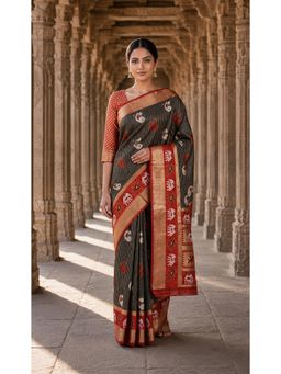 Anjaneya Sarees - Black Woven Zari Saree with Unstitched Blouse