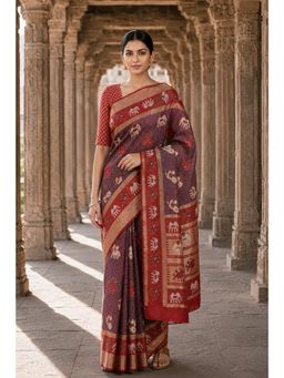 Anjaneya Sarees - Purple Woven Zari Saree with Unstitched Blouse