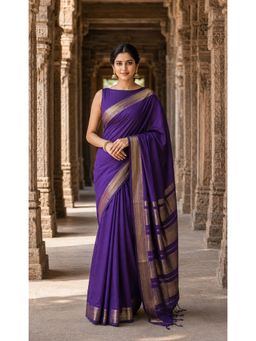 Anjaneya Sarees - Purple Woven Zari Saree with Unstitched Blouse