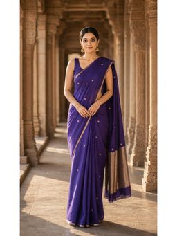 Anjaneya Sarees - Blue Woven Zari Saree with Unstitched Blouse