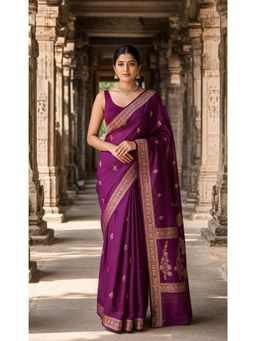 Anjaneya Sarees - Purple Woven Zari Saree with Unstitched Blouse