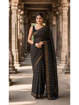 Anjaneya Sarees - Black Printed Saree with Unstitched Blouse