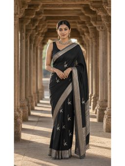 Anjaneya Sarees - Black Woven Zari Saree with Unstitched Blouse