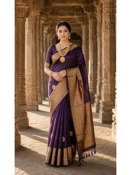 Anjaneya Sarees - Purple Woven Zari Saree with Unstitched Blouse