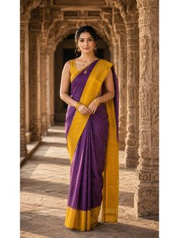 Anjaneya Sarees - Purple Woven Zari Saree with Unstitched Blouse