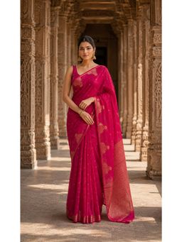 Anjaneya Sarees - Pink Woven Zari Saree with Unstitched Blouse