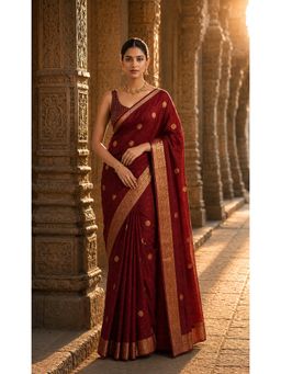 Anjaneya Sarees - Maroon Woven Zari Saree with Unstitched Blouse