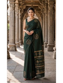 Anjaneya Sarees - Green Woven Zari Saree with Unstitched Blouse