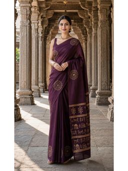Anjaneya Sarees - Maroon Woven Zari Saree with Unstitched Blouse