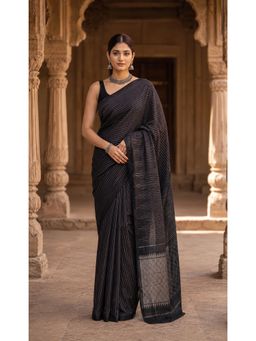 Anjaneya Sarees - Black Stripes Saree with Unstitched Blouse