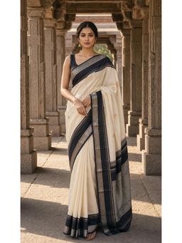 Anjaneya Sarees - White Woven Zari Saree with Unstitched Blouse