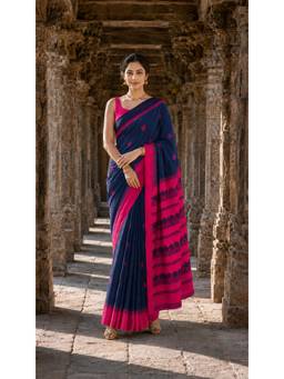 Anjaneya Sarees - Blue Printed Saree with Unstitched Blouse
