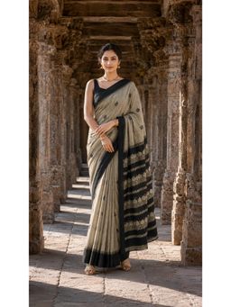 Anjaneya Sarees - Grey Printed Saree with Unstitched Blouse
