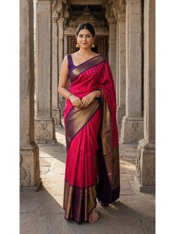 Anjaneya Sarees - Pink Woven Zari Saree with Unstitched Blouse