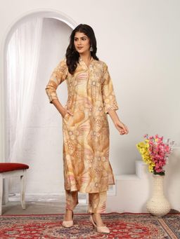 Odette - Beige Floral Collar Neck Co-ord Set