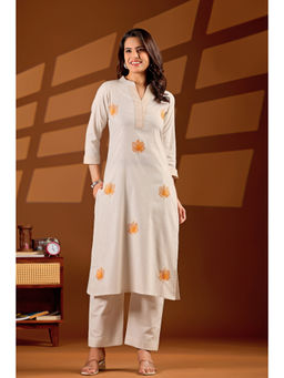 DISHWA FASHION - Orange Embroidered V-Neck Kurta & Pant