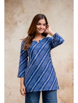 Surhi - Navy Blue Printed Round Neck Tunic