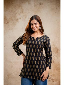 Surhi - Black Printed Round Neck Tunic