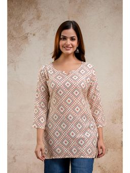 Surhi - Beige Printed Round Neck Tunic
