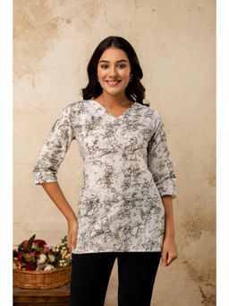 Surhi - Grey Printed V-Neck Tunic