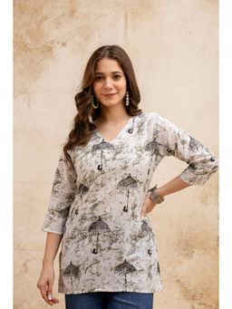 Surhi - Grey Tie & Dye V-Neck Tunic