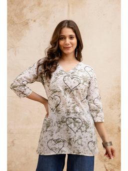 Surhi - Off White Tie & Dye V-Neck Tunic