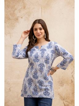 Surhi - Blue Floral Round Neck Tunic