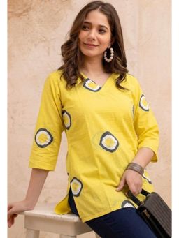 Surhi - Yellow Printed V-Neck Tunic