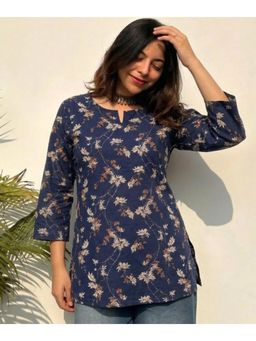 Surhi - Navy Blue Floral Round Neck Tunic