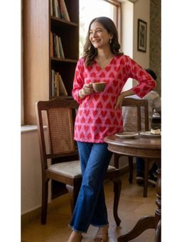 Surhi - Pink Printed V-Neck Tunic