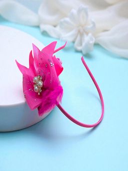 Accessher - Pink Pearl Bow Hairband Cute and Fancy Hair Accessory