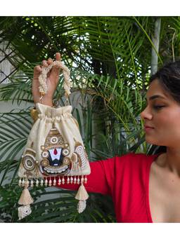 Adwita - White Tirupati Potli Bag with Detachable Straps