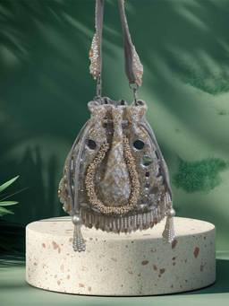 Adwita - Silver Mirror Potli Bag with Detachable Straps
